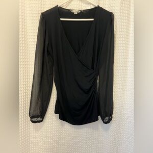 Boden faux wrap shirt with sheer sleeves